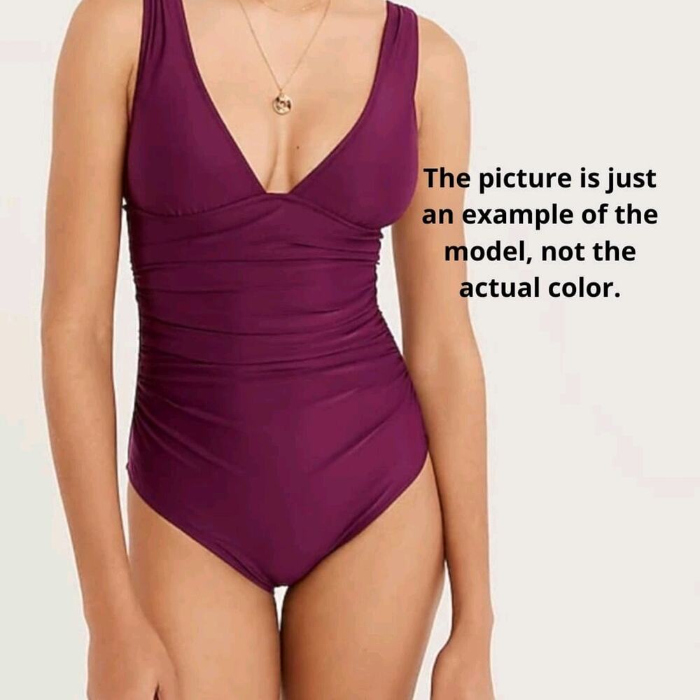 J.Crew Ruched V Neck One Piece Swimsuit Womens Size 6 Fuchsia BC116 - Picture 9 of 10
